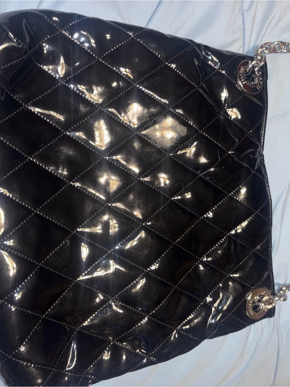 Coach Black Quilted Patent Shoulder Bag with Chain Detail